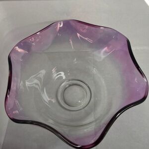 Art Glass MCM Bowl Purple Iridescent To Clear-ombre Crystal Bowl With Scalloped